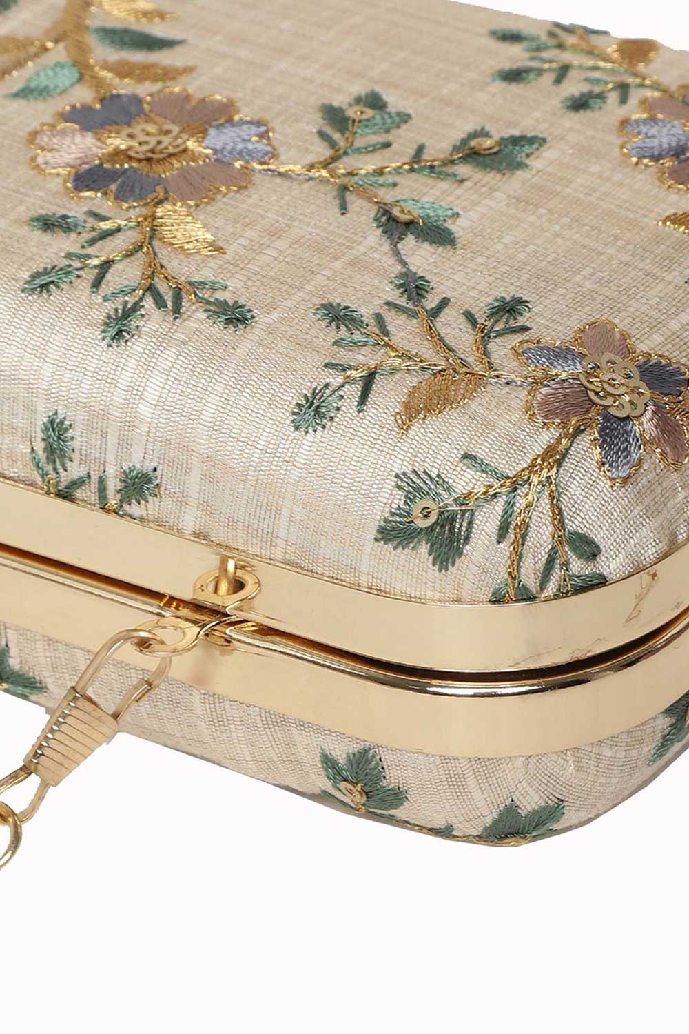 Tulle Sequin Embroidered Faux Silk Clutch Natural & Multi