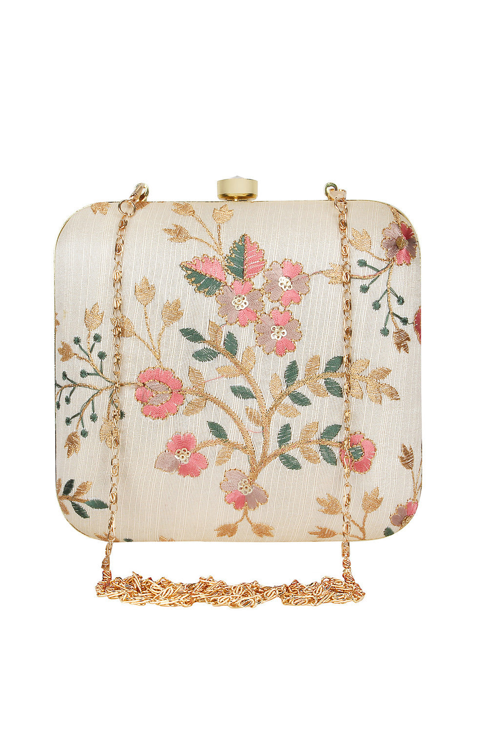 Faux Silk Clutch In Beige