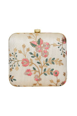 Faux Silk Clutch In Beige