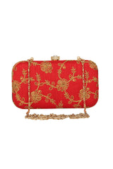 Faux Silk Clutch In Red And Gold