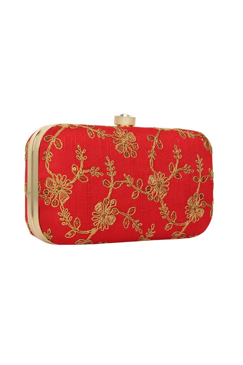 Faux Silk Clutch In Red And Gold