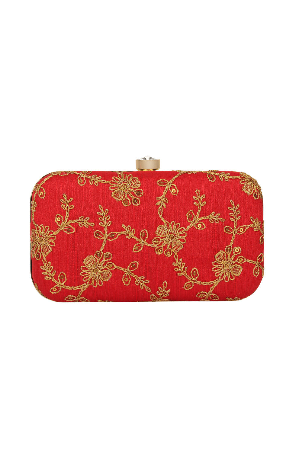 Faux Silk Clutch In Red And Gold