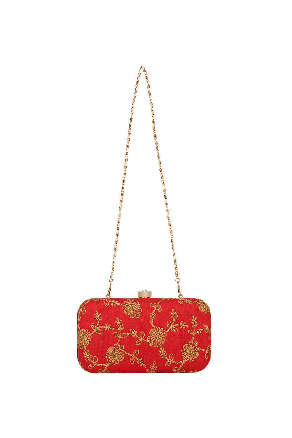 Faux Silk Clutch In Red And Gold