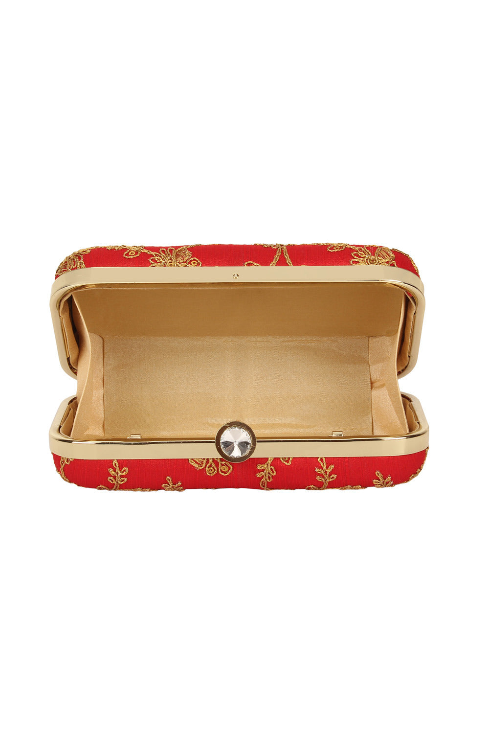 Faux Silk Clutch In Red And Gold