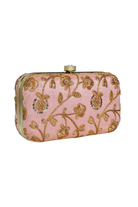 Faux Silk Clutch In Pink And Gold