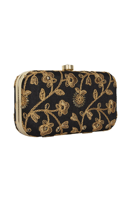 Faux Silk Clutch In Black And Gold