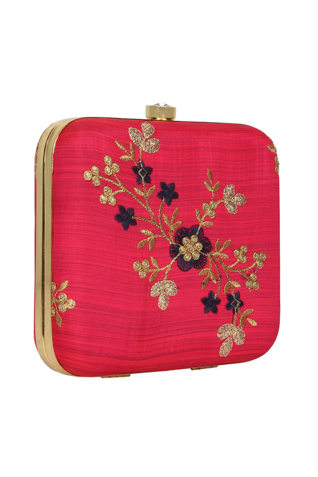 Faux Silk Clutch In Pink And Gold