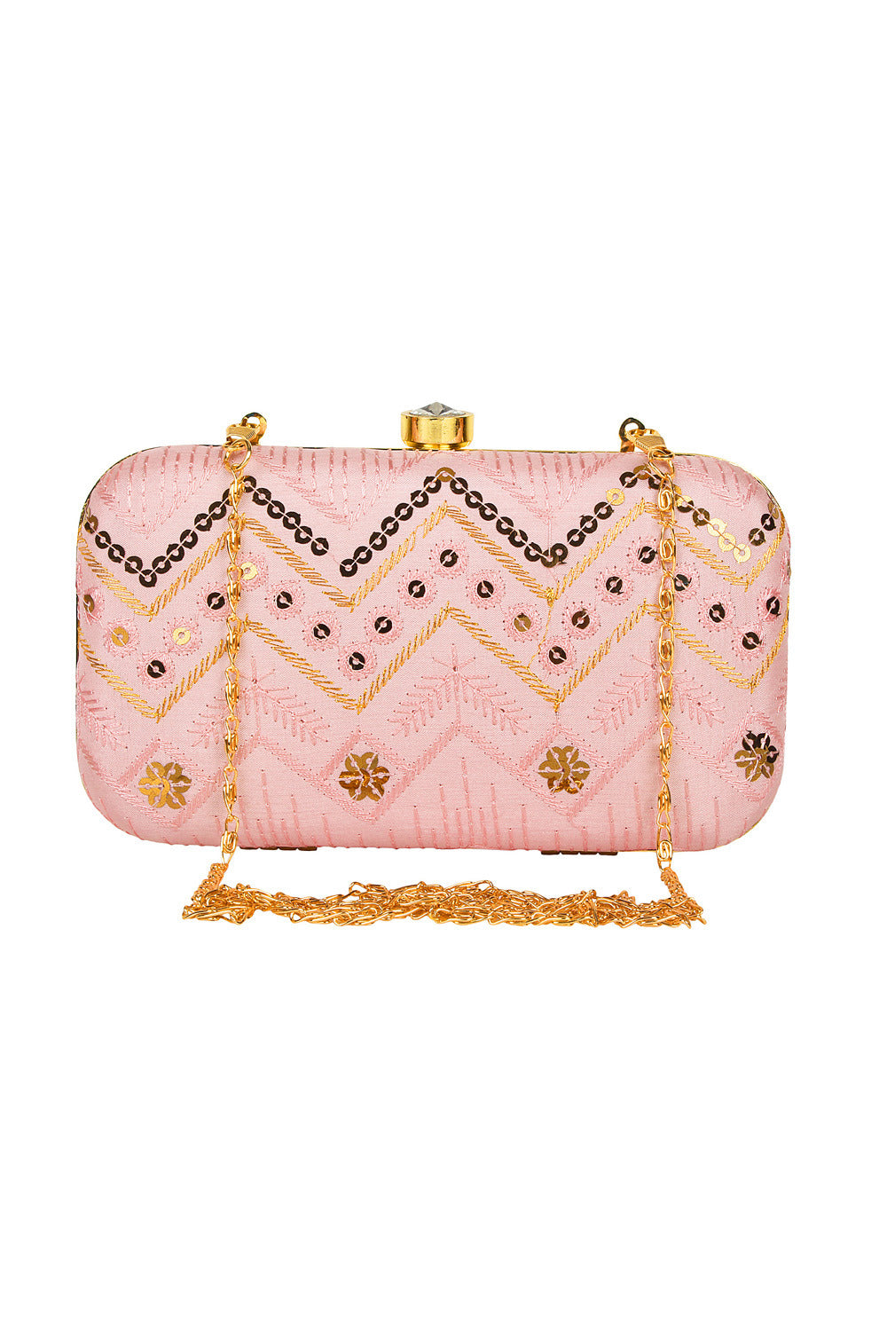 Faux Silk Clutch In Pink And Gold