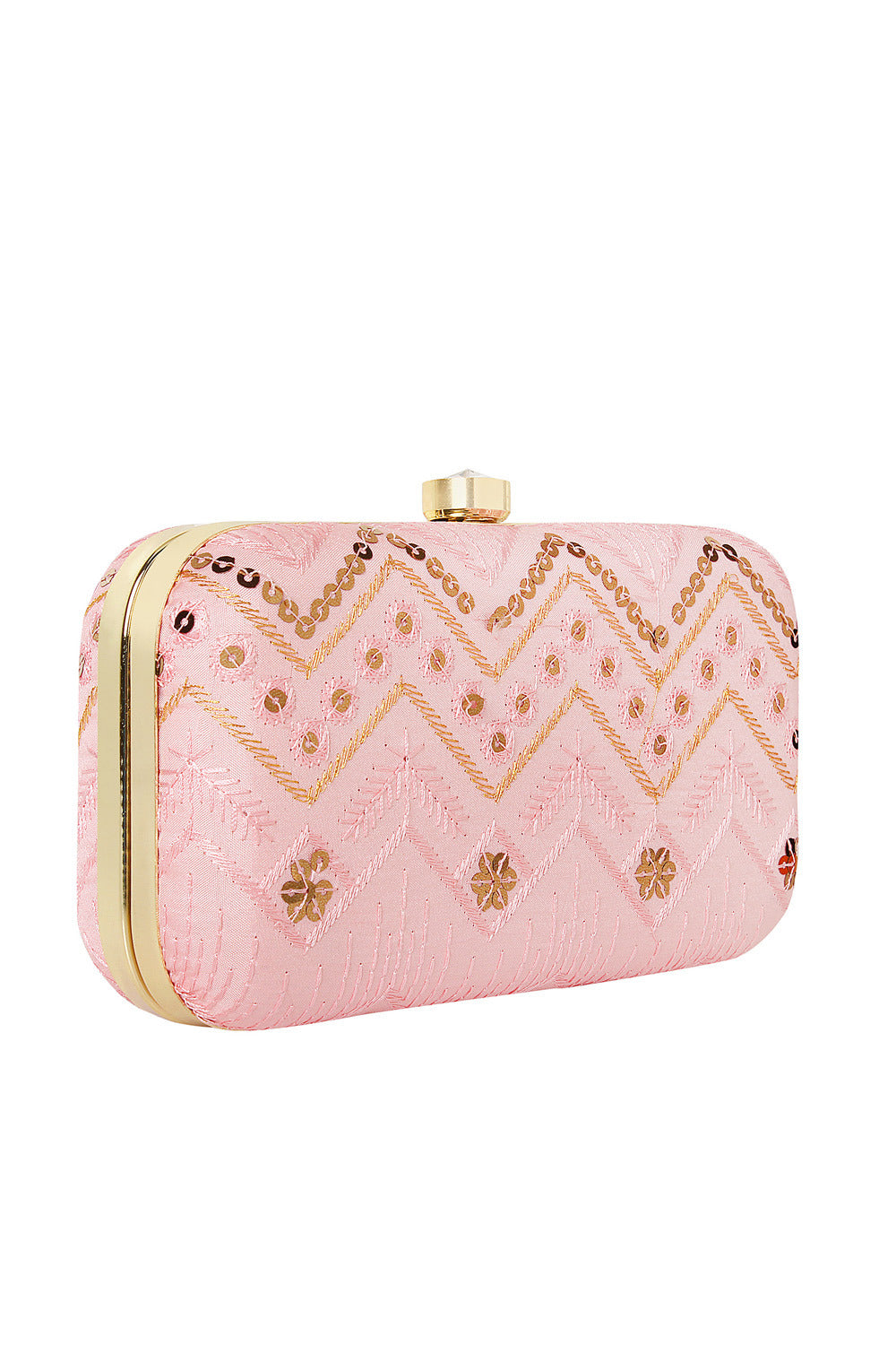 Faux Silk Clutch In Pink And Gold