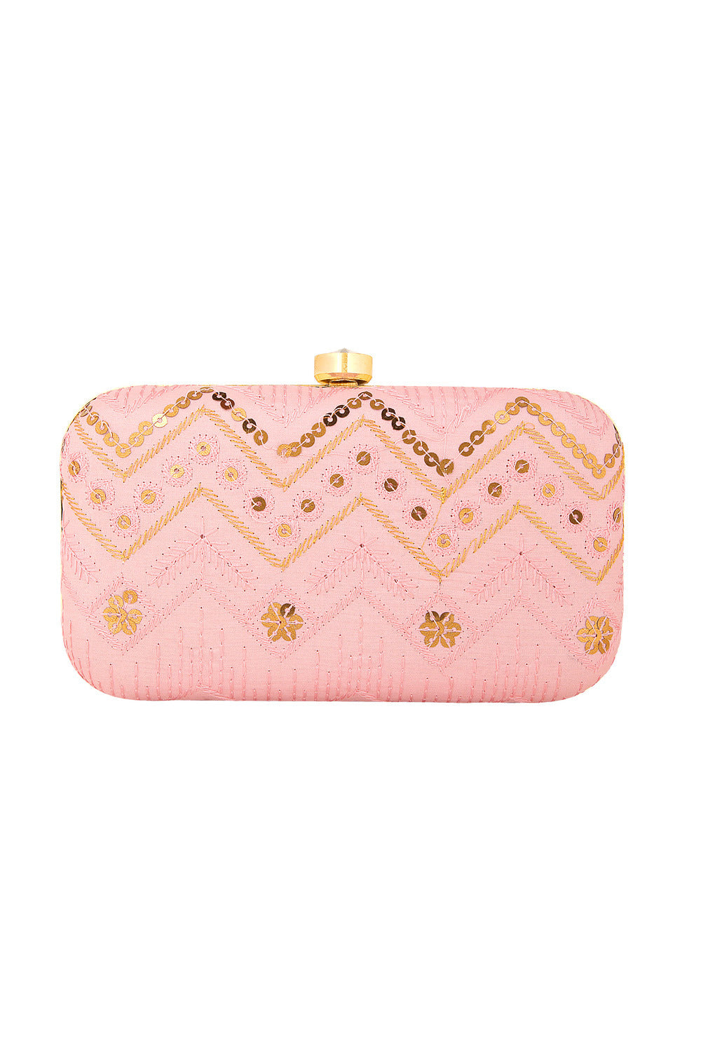 Faux Silk Clutch In Pink And Gold