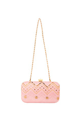 Faux Silk Clutch In Pink And Gold