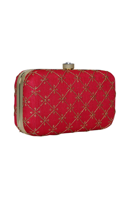 Faux Silk Clutch In Red And Gold