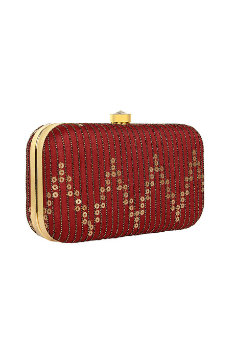 Faux Silk Clutch In Red And Gold