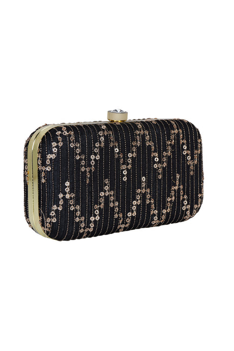 Faux Silk Clutch In Black And Gold