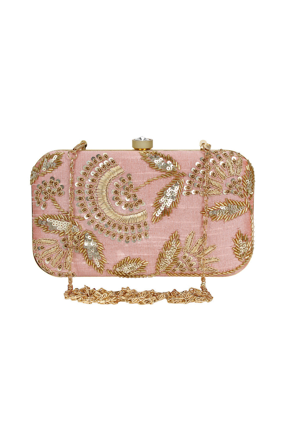 Faux Silk Clutch In Pink And Gold