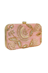 Faux Silk Clutch In Pink And Gold