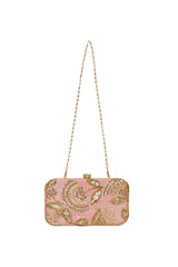 Faux Silk Clutch In Pink And Gold