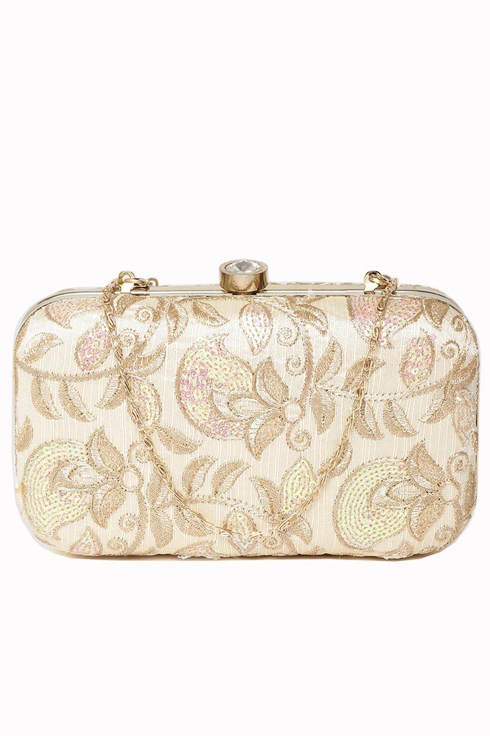 Tulle Sequin Embroidered Faux Silk Clutch Natural & Gold