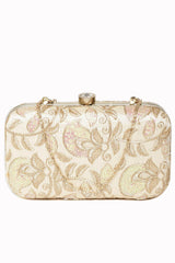 Tulle Sequin Embroidered Faux Silk Clutch Natural & Gold