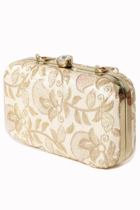 Tulle Sequin Embroidered Faux Silk Clutch Natural & Gold