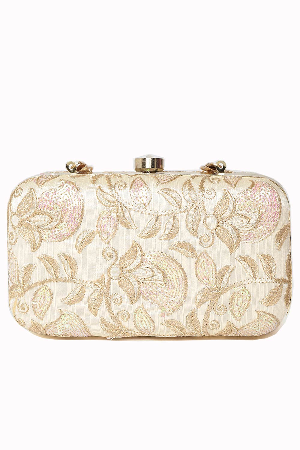 Tulle Sequin Embroidered Faux Silk Clutch Natural & Gold