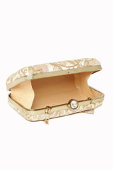 Tulle Sequin Embroidered Faux Silk Clutch Natural & Gold