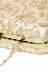 Tulle Sequin Embroidered Faux Silk Clutch Natural & Gold