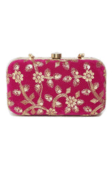 Tulle Sequin Embroidered Velvet Clutch Fuchsia & Gold