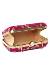 Tulle Sequin Embroidered Velvet Clutch Fuchsia & Gold