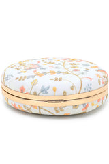 Gala Cream & Multi Faux Silk Floral Embroidered Round Clutch