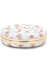 Gala Natural & Multi Faux Silk Floral Embroidered Round Clutch