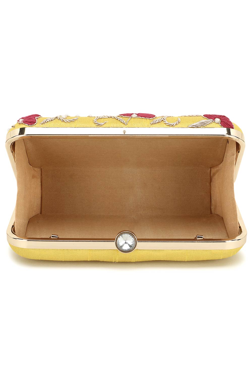 Gaud Yellow & Multi Floral Embellished Faux Silk Clutch