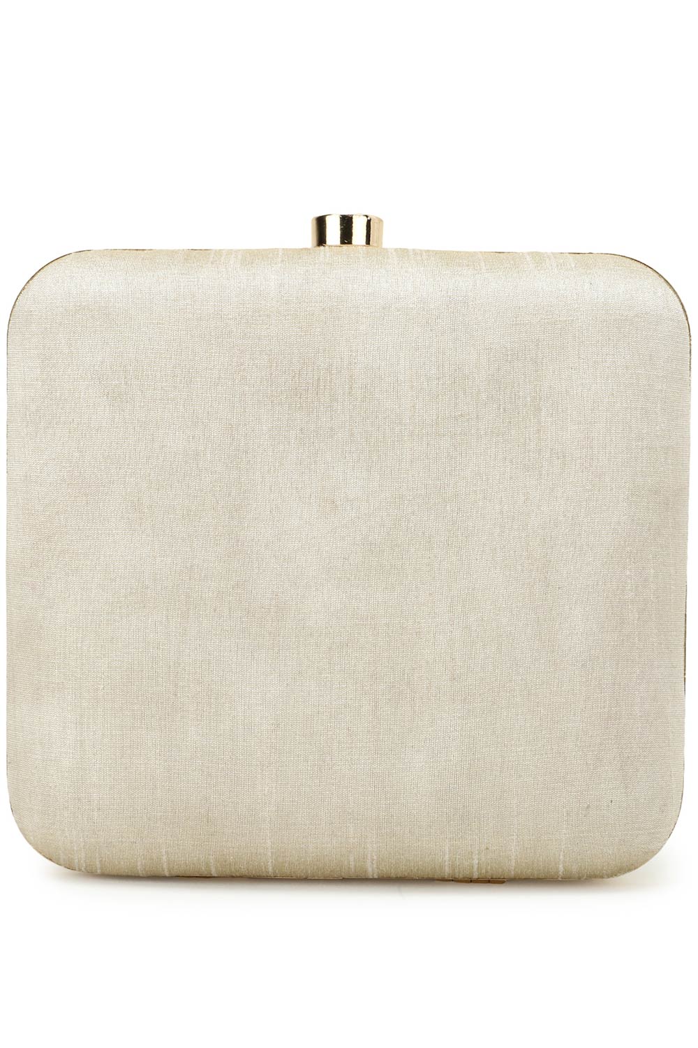 Vista Off White & Gold Embellished Faux Silk Clutch