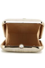 Vista Off White & Gold Embellished Faux Silk Clutch