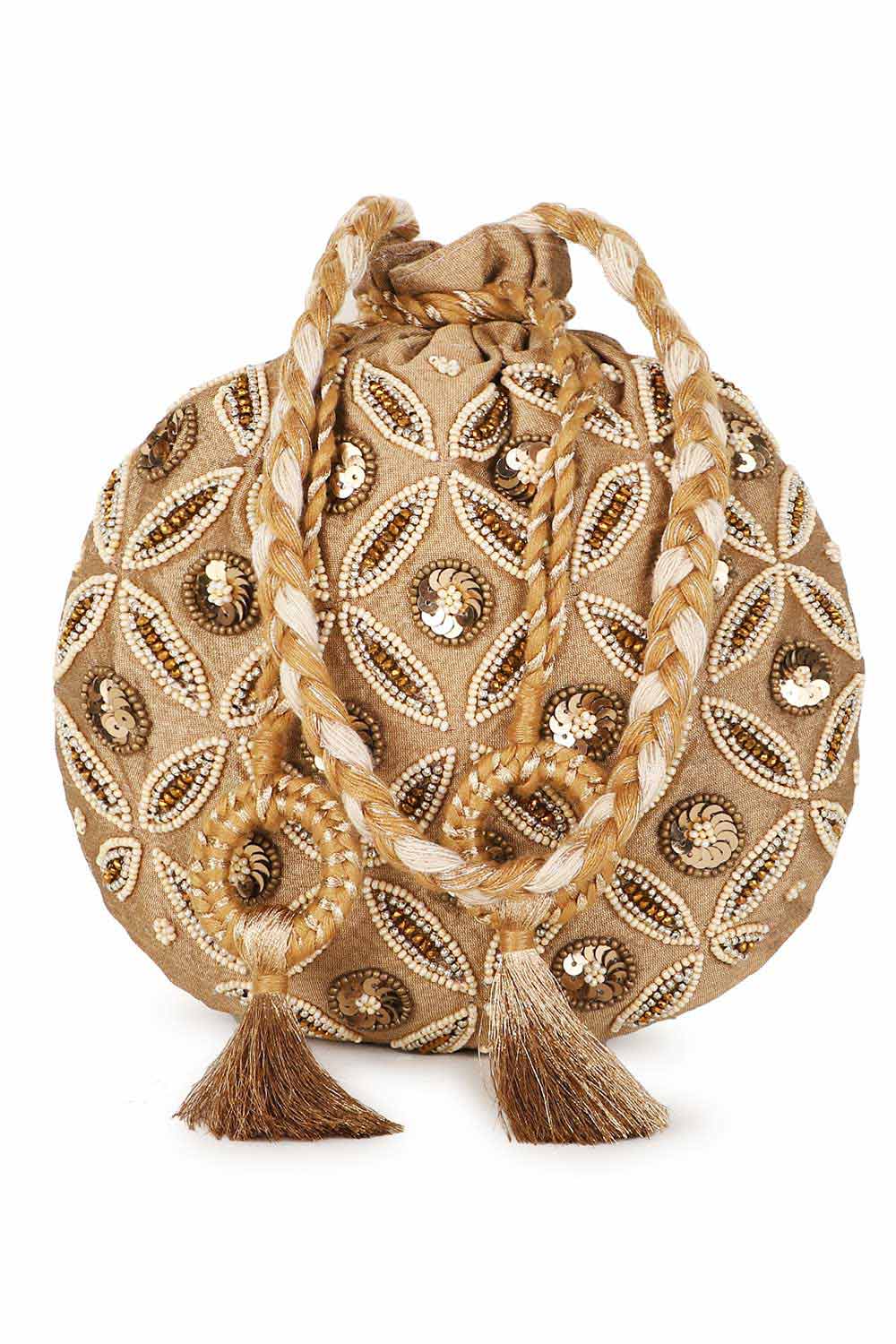 Copper And Gold Faux Silk Embellished Potli