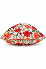 Cream And Multi Faux Silk Floral Embroidered Potli