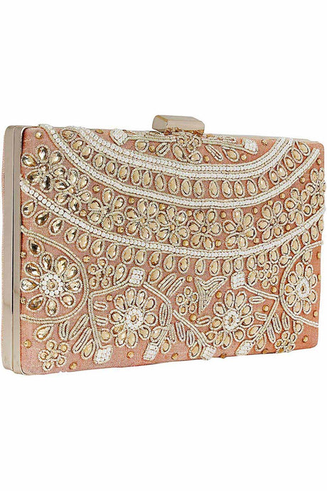 Ethnique Beaded and Embroidered Party Clutch Peach & Gold