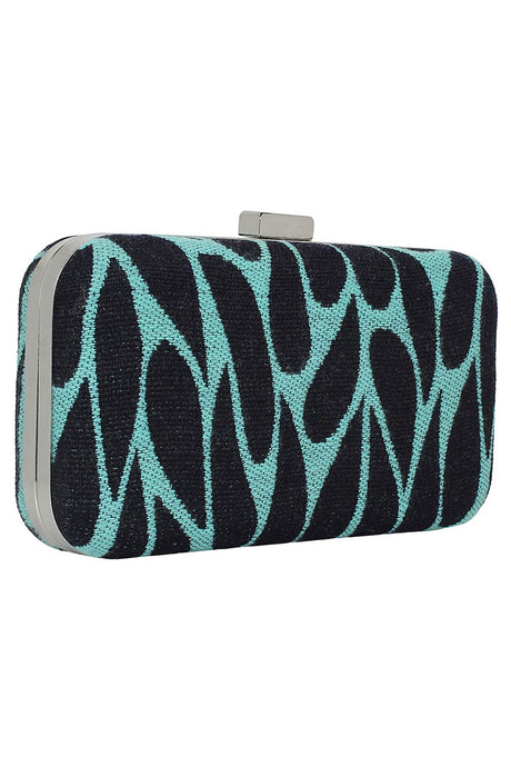 Loom Cotton Jacquard Textured Clutch Blue & Black