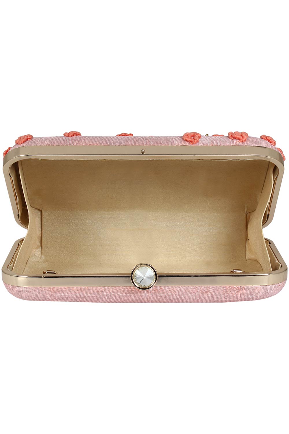 Adorn Embroidered & Embellished Faux Silk Clutch Baby Pink