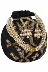 Dazzle Embellished Faux Silk Potli Black & Copper