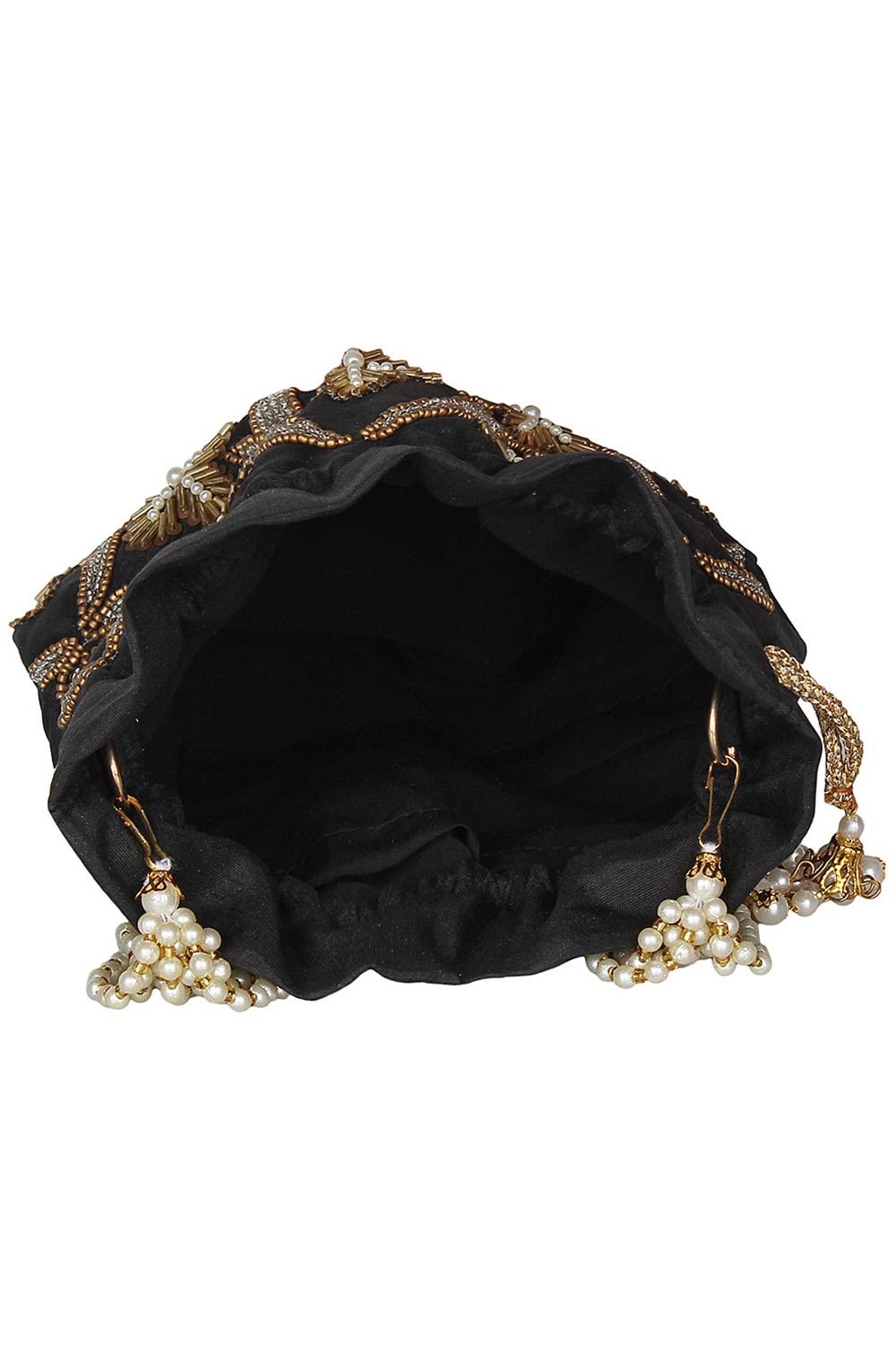 Dazzle Embellished Faux Silk Potli Black & Copper