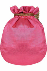 Dazzle Embellished Faux Silk Potli Pink & Multicolour