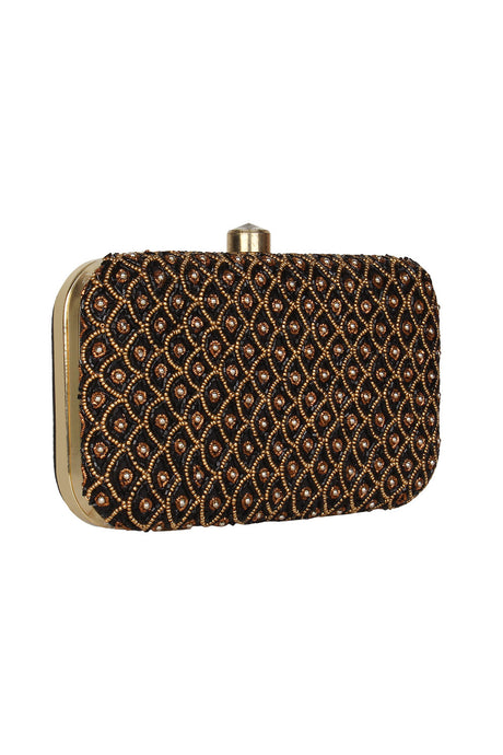 Faux Silk Clutch In Black And Gold