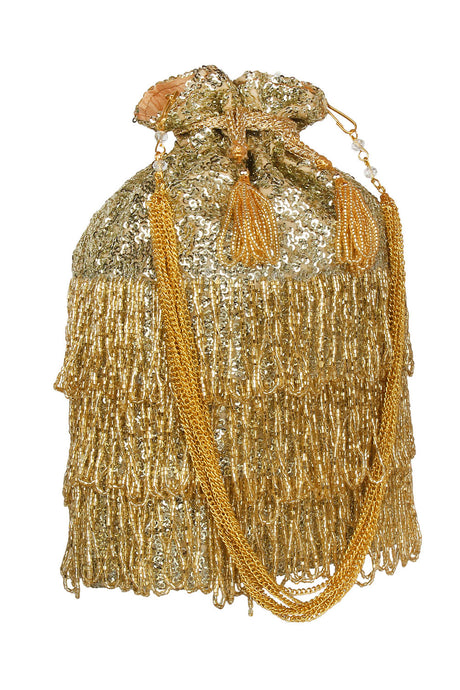 Faux Silk Potli In Gold