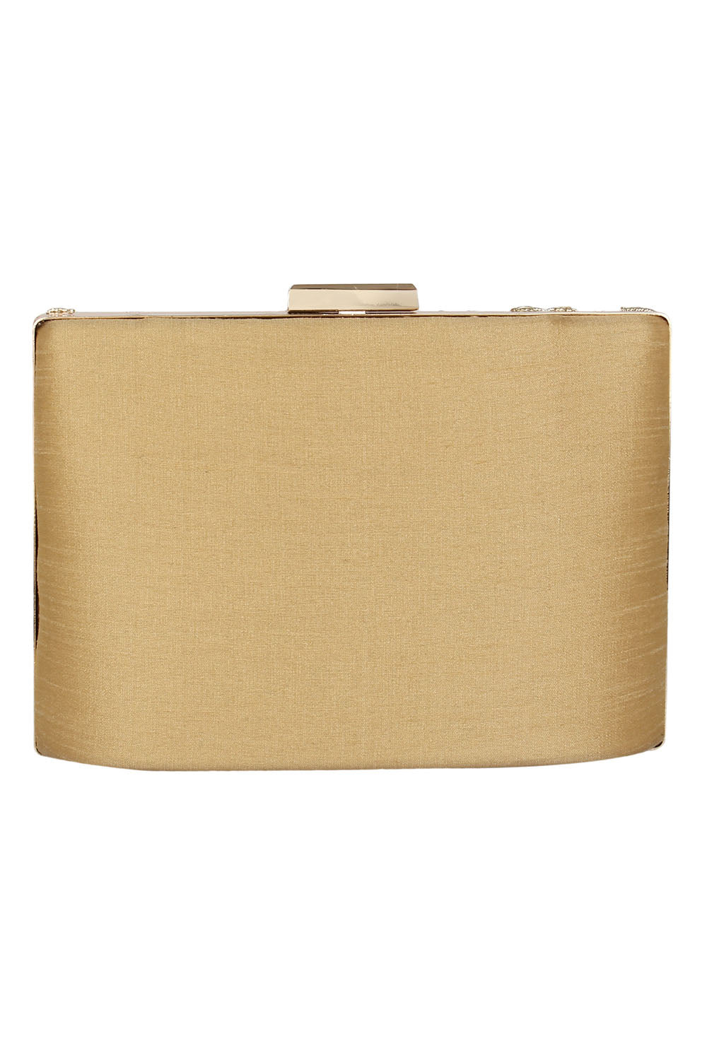 Faux Silk Clutch In Beige And Gold