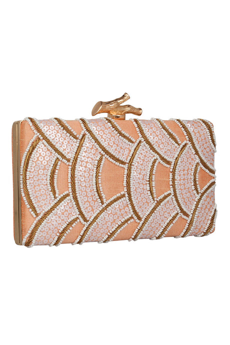 Faux Silk Clutch In Pink And White