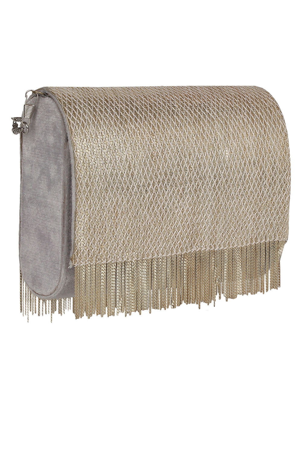 Velvet Clutch In Grey And Silver