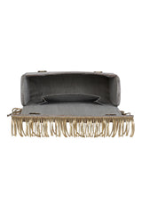 Velvet Clutch In Grey And Silver