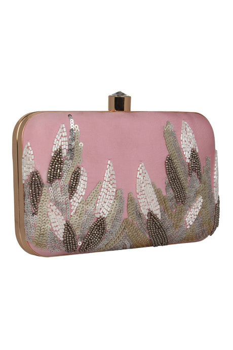 Faux Silk Clutch In Pink, Silver And White