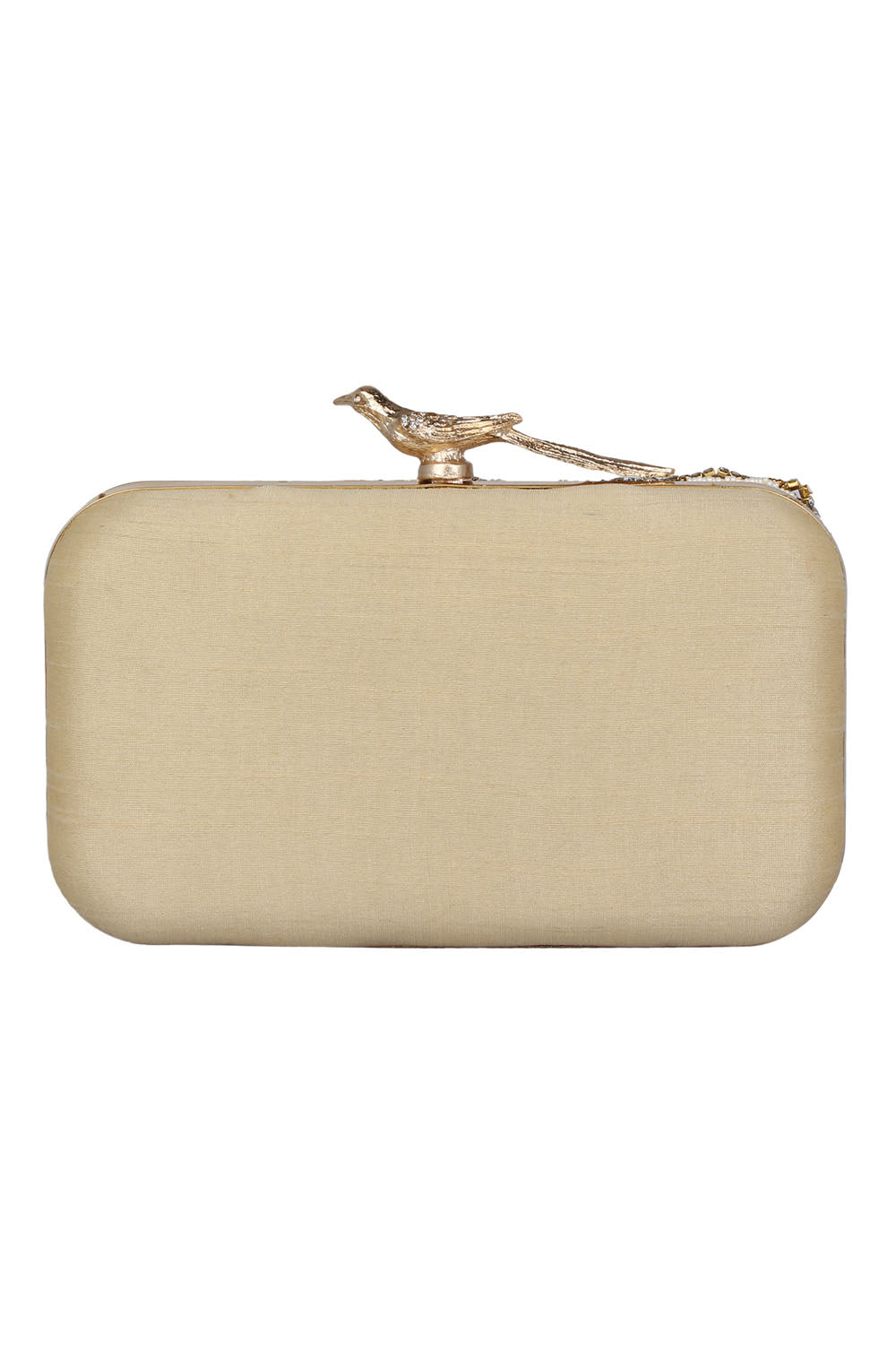 Faux Silk Clutch In Gold, White And Silver